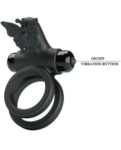 PRETTY LOVE - DOUBLE ANNEAU VIBRANT AVEC STIMULATEUR NOIR
