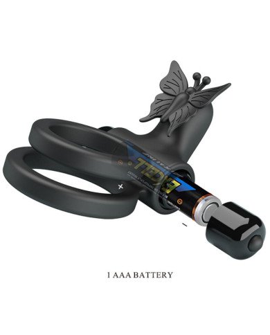 PRETTY LOVE - DOUBLE ANNEAU VIBRANT AVEC STIMULATEUR NOIR