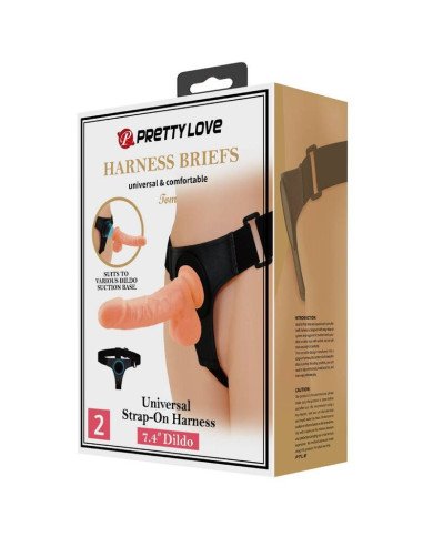 PRETTY LOVE - HARNAIS SLIPS HARNAIS UNIVERSEL AVEC GODE TOM 20 CM NATUREL