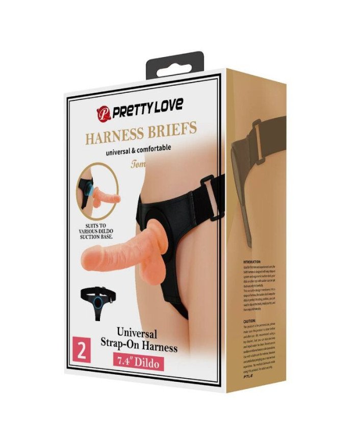 PRETTY LOVE - HARNAIS SLIPS HARNAIS UNIVERSEL AVEC GODE TOM 20 CM NATUREL