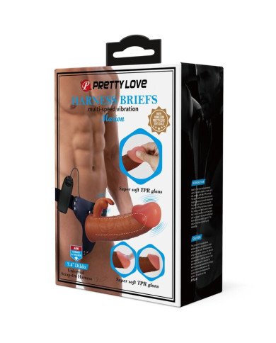 PRETTY LOVE - MARION HARNAIS SLIP UNIVERSEL AVEC DILDO VIBRANT 19 CM MARRON