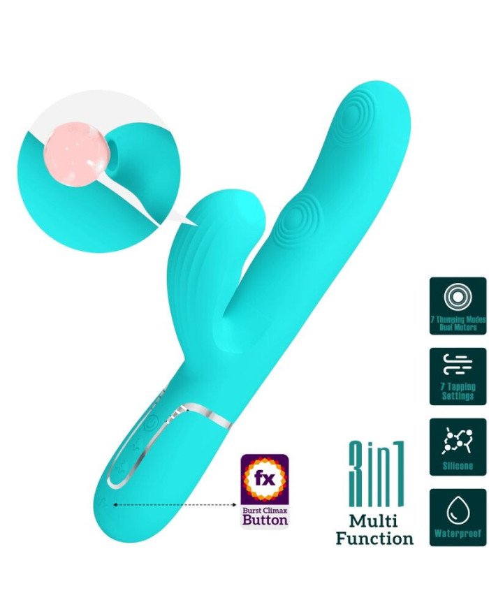 PRETTY LOVE - PERLITA VIBRATEUR MULTIFONCTION 3 EN 1 POINT G VERT AQUA