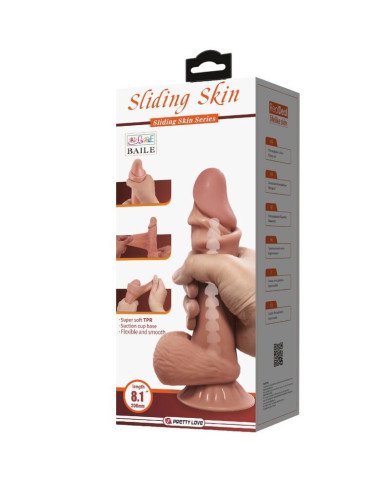 PRETTY LOVE - SÉRIE SLIDING SKIN GODE RÉALISTE AVEC VENTOUSE COULISSANTE PEAU BRUN 21,8 CM
