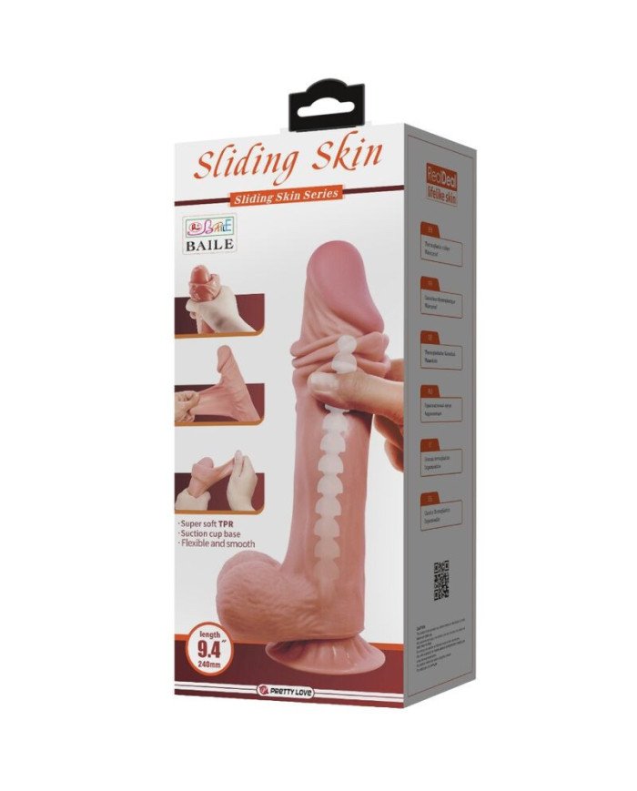 PRETTY LOVE - SÉRIE SLIDING SKIN GODE RÉALISTE AVEC VENTOUSE SLIDING SKIN MARRON 24 CM