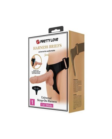 PRETTY LOVE - SLIP HARNAIS HARNAIS UNIVERSEL AVEC GODE JERRY 21,8 CM NATUREL