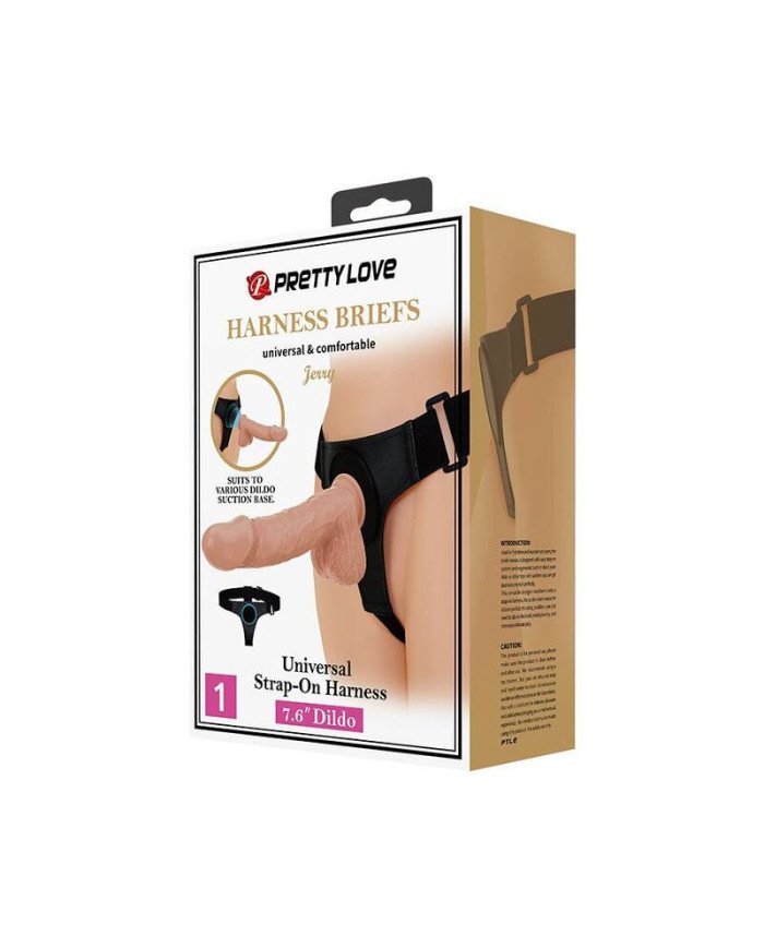 PRETTY LOVE - SLIP HARNAIS HARNAIS UNIVERSEL AVEC GODE JERRY 21,8 CM NATUREL