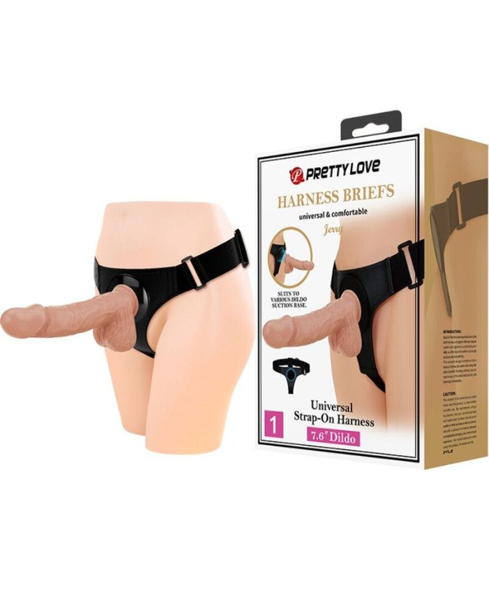 PRETTY LOVE - SLIP HARNAIS HARNAIS UNIVERSEL AVEC GODE JERRY 21,8 CM NATUREL