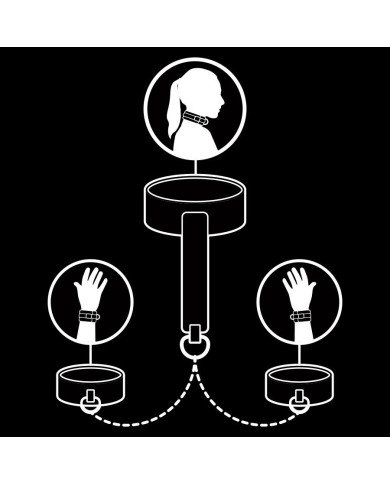 FETISH SUBMISSIVE - COLLIER ET MENOTTES EN CUIR VÉGAN AVEC DOUBLURE EN NOPRÈNE
