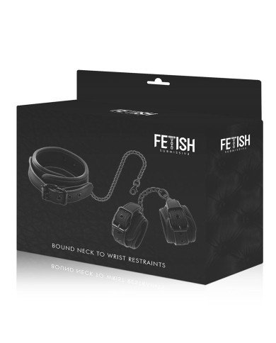 FETISH SUBMISSIVE - COLLIER ET POIGNETS EN CUIR VÉGÉTAL AVEC DOUBLURE EN NÉOPRÈNE