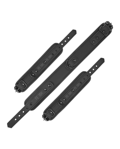 FETISH SUBMISSIVE - COLLIER ET POIGNETS EN CUIR VÉGÉTAL AVEC DOUBLURE EN NÉOPRÈNE