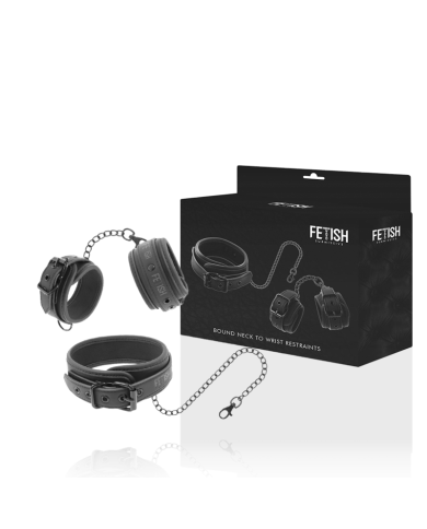 FETISH SUBMISSIVE - COLLIER ET POIGNETS EN CUIR VÉGÉTAL AVEC DOUBLURE EN NÉOPRÈNE