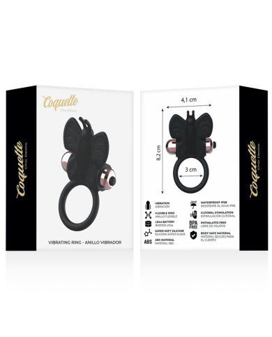 COQUETTE CHIC DESIRE - COCKRING PAPILLON AVEC VIBRATEUR NOIR / OR