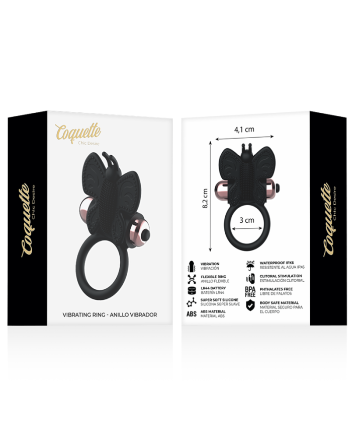 COQUETTE CHIC DESIRE - COCKRING PAPILLON AVEC VIBRATEUR NOIR / OR