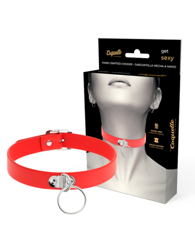COQUETTE CHIC DESIRE - COLLIER CUIR VEGAN ROUGE FEMME FÉTICHE
