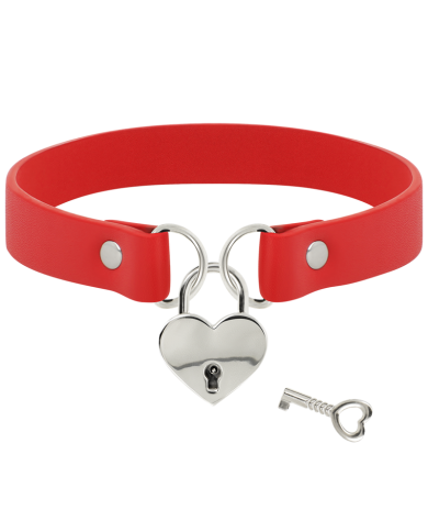 COQUETTE CHIC DESIRE - COLLIER EN CUIR VEGAN ROUGE COEUR AVEC CLE