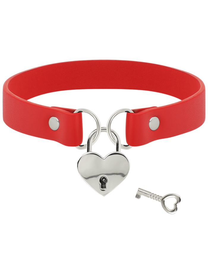 COQUETTE CHIC DESIRE - COLLIER EN CUIR VEGAN ROUGE COEUR AVEC CLE