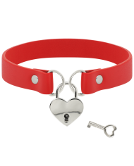 COQUETTE CHIC DESIRE - COLLIER EN CUIR VEGAN ROUGE COEUR AVEC CLE