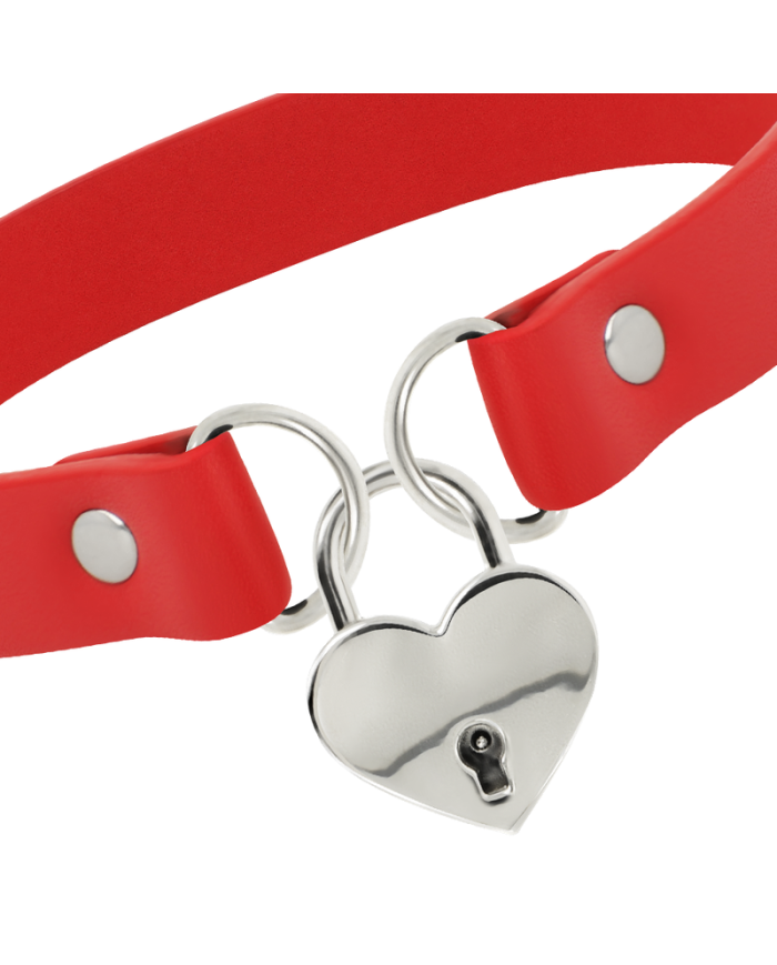 COQUETTE CHIC DESIRE - COLLIER EN CUIR VEGAN ROUGE COEUR AVEC CLE
