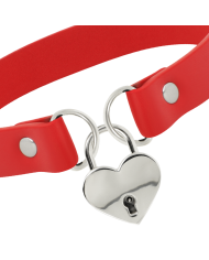 COQUETTE CHIC DESIRE - COLLIER EN CUIR VEGAN ROUGE COEUR AVEC CLE