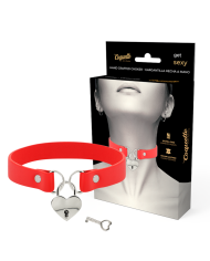 COQUETTE CHIC DESIRE - COLLIER EN CUIR VEGAN ROUGE COEUR AVEC CLE