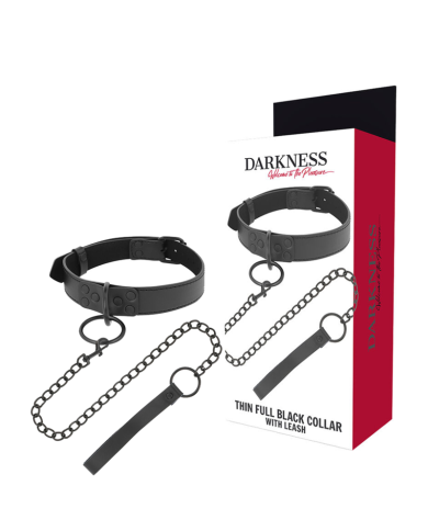 DARKNESS - COLLIER COMPLET FIN NOIR AVEC LAISSE