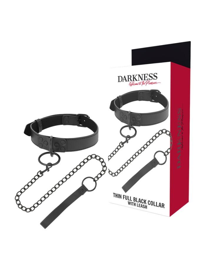 DARKNESS - COLLIER COMPLET FIN NOIR AVEC LAISSE
