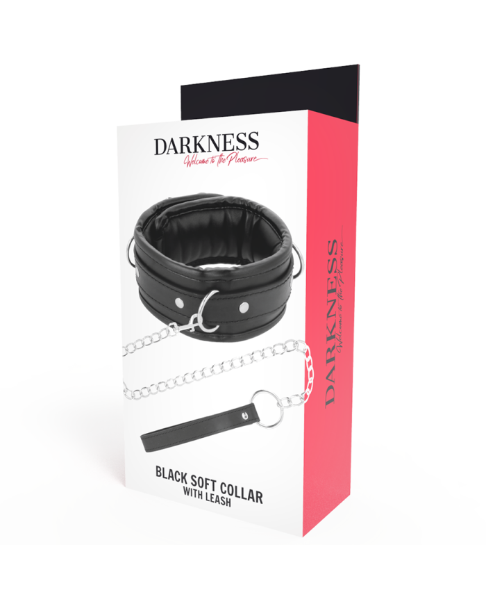 DARKNESS - COLLIER DOUX NOIR AVEC LAISSE EN CUIR