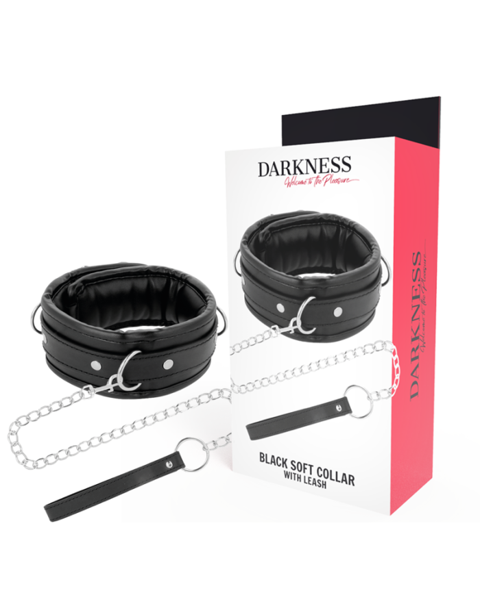 DARKNESS - COLLIER DOUX NOIR AVEC LAISSE EN CUIR