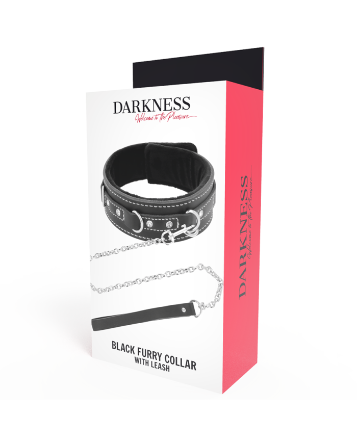 DARKNESS - COLLIER FOURRURE NOIR AVEC LAISSE