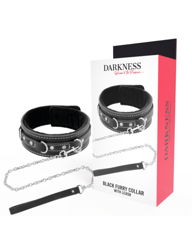 DARKNESS - COLLIER FOURRURE NOIR AVEC LAISSE