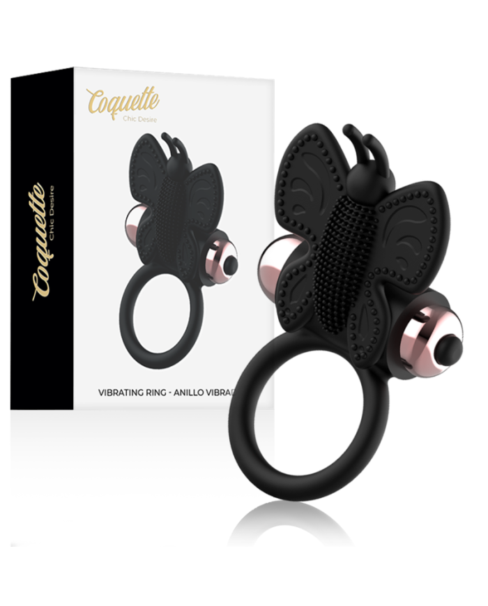 COQUETTE CHIC DESIRE - COCKRING PAPILLON AVEC VIBRATEUR NOIR / OR