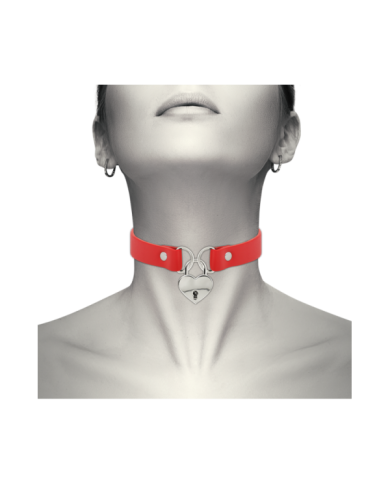 COQUETTE CHIC DESIRE - COLLIER EN CUIR VEGAN ROUGE COEUR AVEC CLE