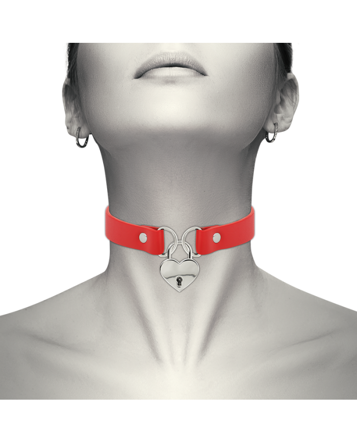 COQUETTE CHIC DESIRE - COLLIER EN CUIR VEGAN ROUGE COEUR AVEC CLE