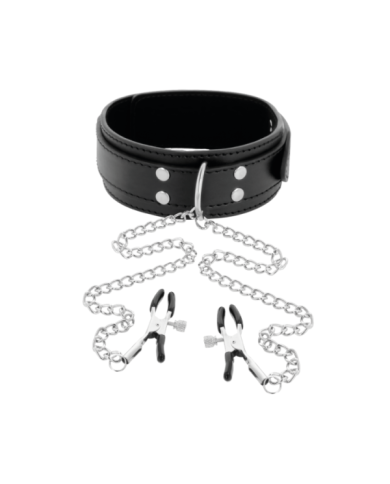 DARKNESS - COLLIER AVEC PINCES NIPPLE NOIR