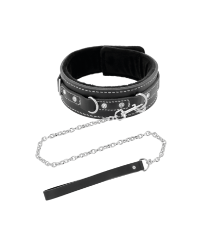 DARKNESS - COLLIER FOURRURE NOIR AVEC LAISSE