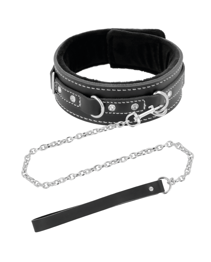 DARKNESS - COLLIER FOURRURE NOIR AVEC LAISSE