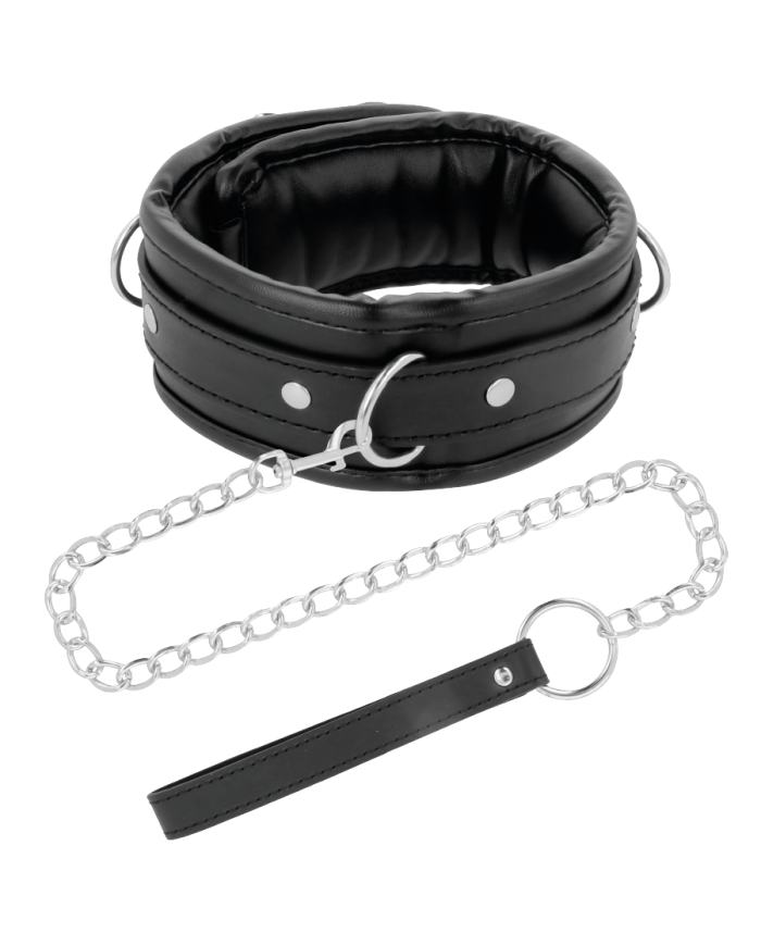 DARKNESS - COLLIER DOUX NOIR AVEC LAISSE EN CUIR